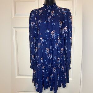 Free People Petit Fours Long Sleeve Floral Navy Blue Tie Back Keyhole Dress